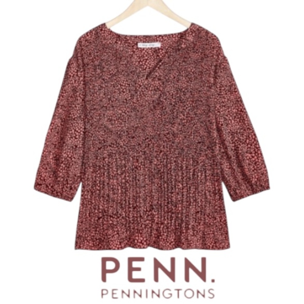 4X Printed Heart Blouse with Swingy Pleats from the In Every Story line at PENN